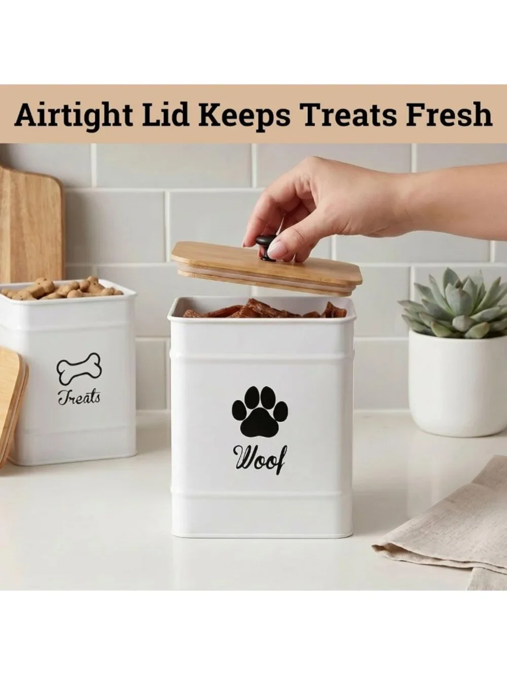 Airtight Dog Treat Container Set of 2 - Durable Metal, Easy Open, Fits 20 Cups
